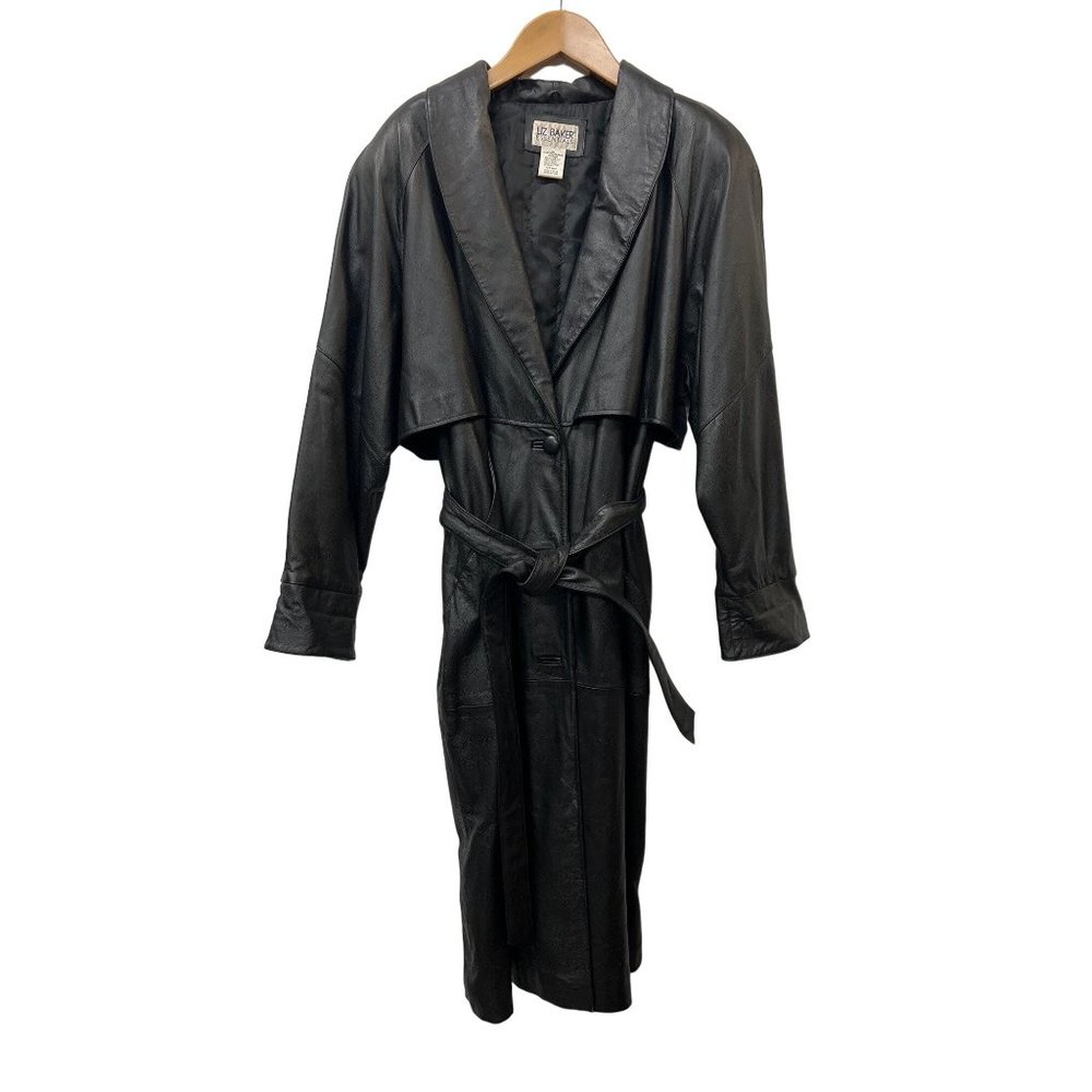 Liz Baker essentials Black Leather Coat Full Trench Coat